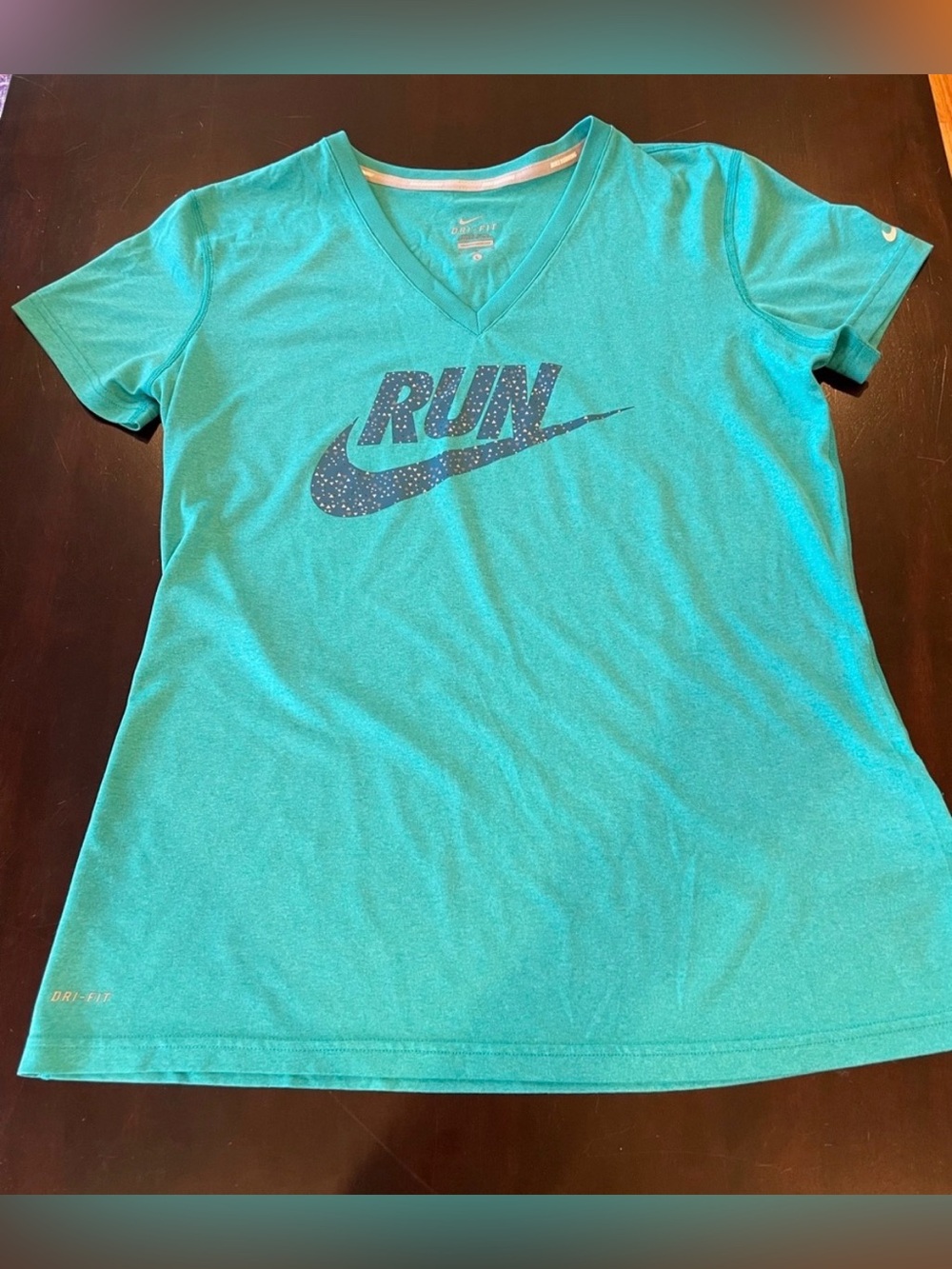 Nike Teal V-Neck RUN Graphic Short Sleeve Tee - Picture 3 of 4
